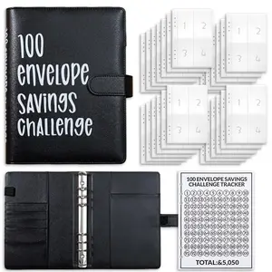 100 Envelope Savings Challenge Binder, PVC Material, Money Saving Office Organizer, Numbered Pockets, Fun Budget Planner for Adults