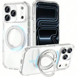 Transparent Magnetic Phone Case For IPhone 17/17 Air/17 Pro/17 Pro Max/16/15/14/13 Pro/Pro Max - 360° Rotating Kickstand, Magnetic Adsorption, Shockproof Protective Cover