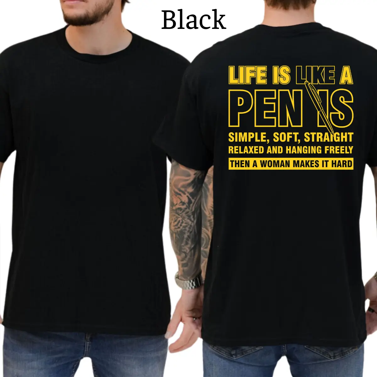 Life Is Like A Pen Simple Soft Straight T-Shirt, Mens Funny Shirts, Joke Graphics Tee, Men's Gifts, Casual Menswear, For Men
