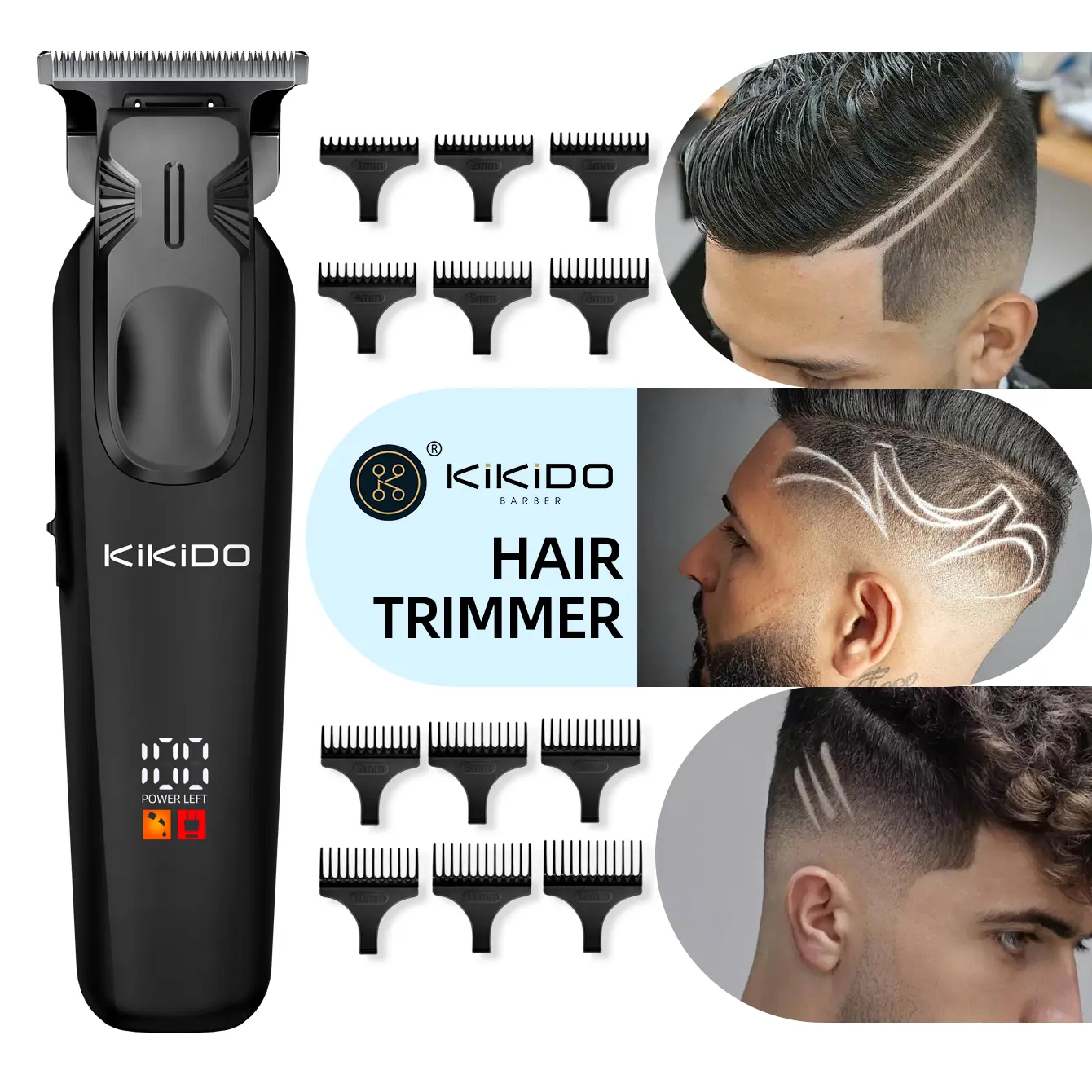 KiKiDO LCD Screen Cordless Rechargeable Hair Clipper-Trimmer for Men, Personal Grooming Tool with Multiple Length Guards for Fades, Beards