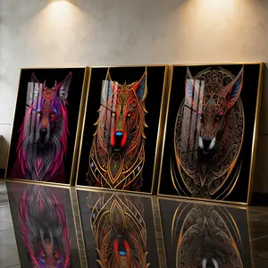 3Pcs Aluminum Alloy Framed Painting, Geometric Animal Wolf Tiger Fox Artwork, Home Decoration For Living Room, Bedroom, Office, Restaurant, Hallway Wall Decor, Odorless Print Artwork, Luxury Perfect Gift For Friends And Family