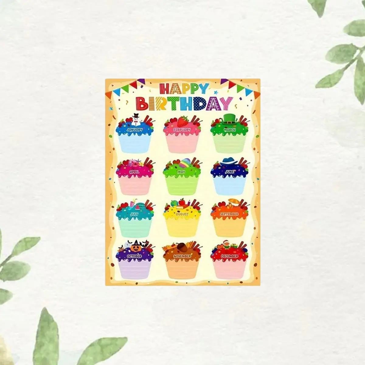 Colorful "Happy Birthday" Cup Aluminum Print Poster - Indoor Wall Art Decor, Perfect Gift for Home & Office