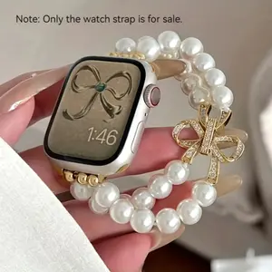 Fashion Apple Watch Band, Pearl Bracelet Design, Adjustable Ladies' Strap, Compatible with Series 11/10/9/8/7/se/6/5/4, Sizes 38-49mm