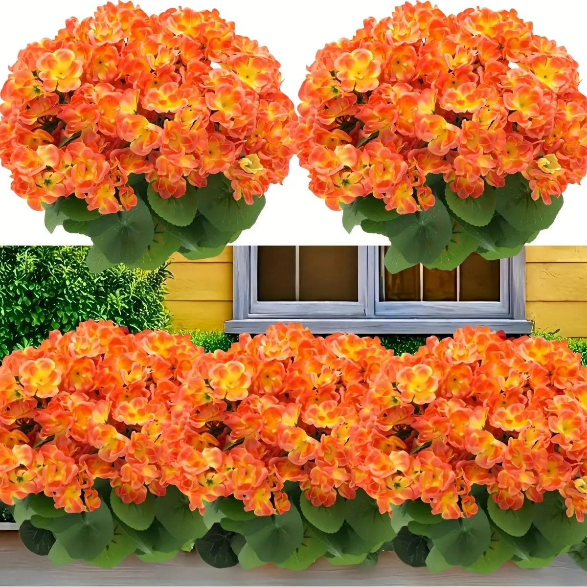 4/8pcs Large Artificial Geraniums - Faux Flowers with Realistic Orange Blooms, UV-Resistant for Indoor & Outdoor Decor - Low-Maintenance Fall/Thanksgiving/Halloween Decorations, Durable Plastic Florals for Weddings, Porches, Patios, Gardens season use