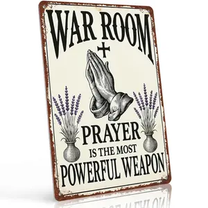 War Room Prayer Is Most Powerful Weapon 12x8 Inch Aluminum Metal Sign - Inspirational Christian Wall Decor for Home Office, Prayer Room, Church, Study - Retro Tin Sign Gift for Christians, Faithful Believers and Spiritual Seekers
