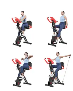 pooboo Folding Exercise Bike, Foldable Fitness Stationary Bike Machine, Upright Indoor Cycling Bike, Magnetic X-Bike with 8-Level Adjustable Resistance, Bottle Holder & Back Support Cushion for Home Gym Workout