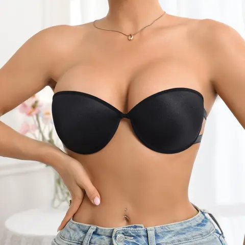 Women's Strapless Push-Up Everyday Bra, Intimate Bra, Solid Color Minimalist Underwire Bikini Top, Sporty Racing Vest Style, Fit, Medium, Hand Washable, Comfortable and Stylish, Gift for Her, Seamless