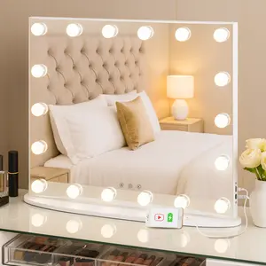 Vanity Mirror With Makeup Lights Large Hollywood Light Up Mirrors W/ 18 LED Bulbs For Bedroom Tabletop & Wall Mounted 26Wx21l White Portable 3x Zoom USB Powered Touch Control 2090 Lumens Adjustable Lighting