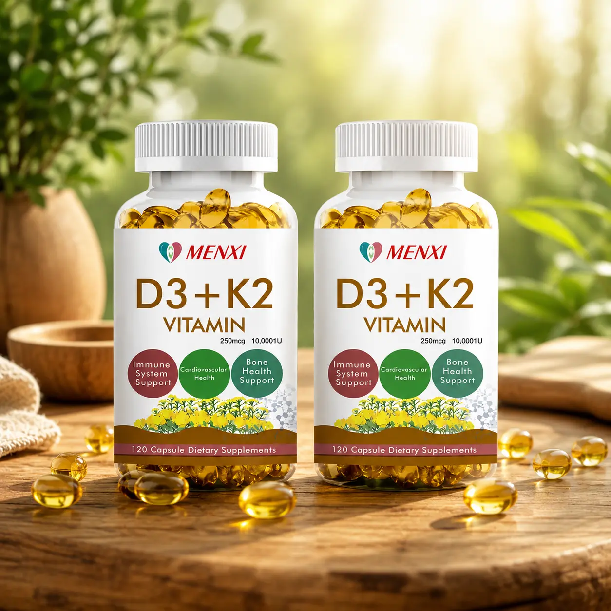 (2 Bottles) Vitamin K2 (MK7) D3 10000 IU Supplement, BioPerine Capsules, Immune