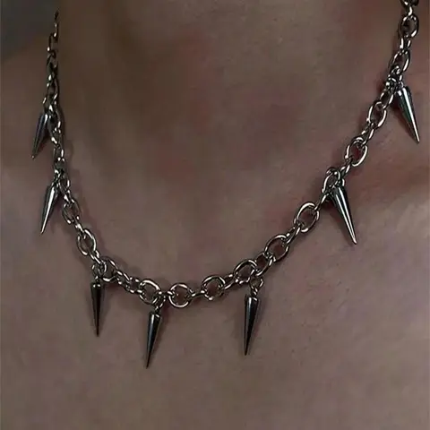 Punk Style Studded Decor Necklace, Stainless Steel Jewelry for Party, Daily Clothing Decor, Trendy All-match & Exquisite Jewelry for Birthday Gift, Choker Necklace, Stainless Steel Necklaces, Streetwear Statement Jewelry