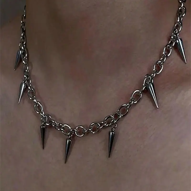 Punk Style Studded Decor Necklace, Stainless Steel Jewelry for Party, Daily Clothing Decor, Trendy All-match & Exquisite Jewelry for Birthday Gift, Choker Necklace, Stainless Steel Necklaces, Streetwear Statement Jewelry