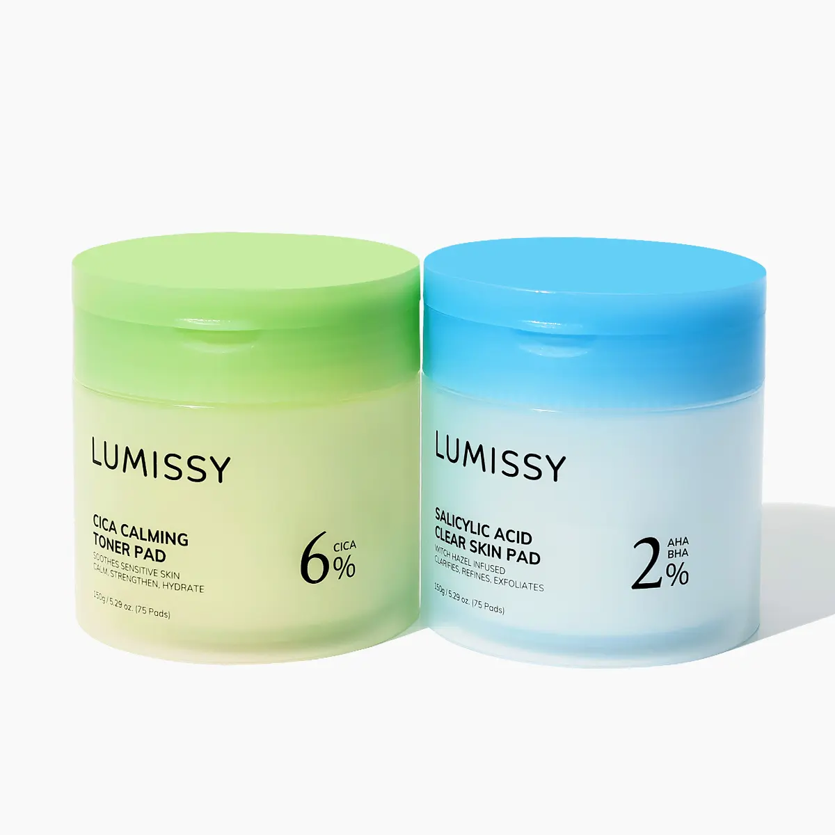 Lumissy Toner Pads Duo - Salicylic Acid & Centella Asiatica | Exfoliating, Acne Care & Redness Relief, Sensitive, Soothing | 150 Pads | Cruelty-Free & Gentle | Clear Skin Solution
