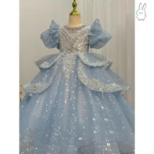 ERT-[Luxury |     Elegant] Elegant Luxury Blue Princess Gown |     Heavy Embroidery Flower Girl Dress, Pageant Attire Girls