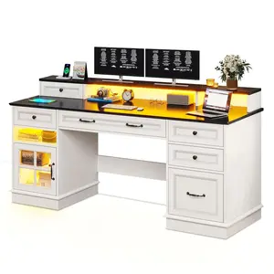 Executive LED Gaming Desk with Monitor Stand White