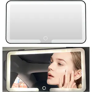 LED Car Visor Makeup Mirror, Rechargeable Touch Dimmable HD Vanity Mirror, Fashion Car Accessories for Women