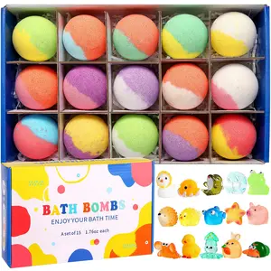 Bath Bombs with Surprise Inside, 15 Pack Kids Bath Bombs with Toys Inside Gift Set, Bubble Bath Fizzy for Girls Boys with Bath Toys