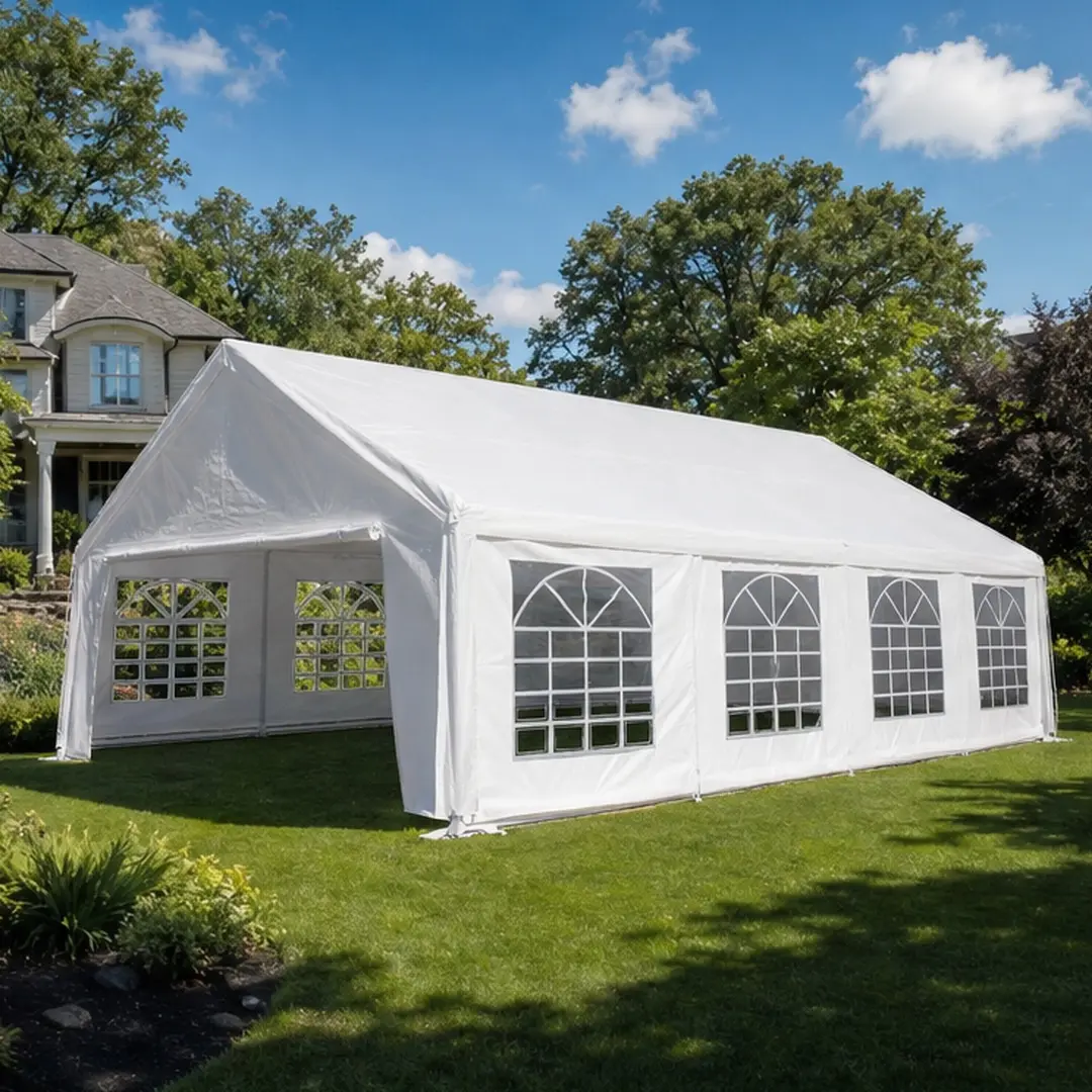 20x30ft Heavy Duty Durable Arch Party Tent - White Steel Frame Outdoor Patio Shelter, UV-Resistant PE Fabric Sun Protection Cover, Sidewalls, Anchors, Storage Bags, Easy Assembly, Tall Height Garden Shade for Backyard Events, Large Size