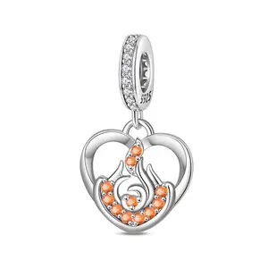 925 Sterling Silver Heart Charm Fire Energy Dangle Charm For Bracelet DIY