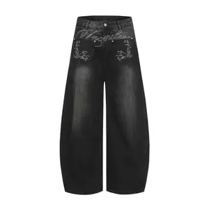 Inflation Y2K streetwear black jeans | embroidered wide-leg denim