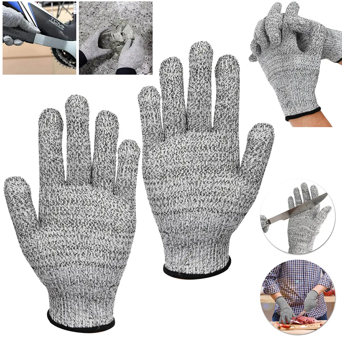 Food Grade Level 5 Cut-Resistant Knit Stretchy Cut Proof Gloves - Reusable Multi Purpose Safety Equipment, Fitted Work Gear for Butchers, Kitchen Chopping
