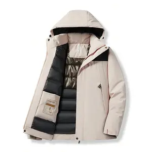 2024 New Waterproof Windbreaker Jacket Hooded Zipper Pockets Contrast Color Warm Winter Outerwear For Women Camel Long Sleeve Regular Fit