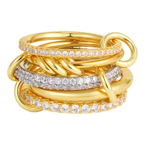 OIDEA  Gold Tone CZ Stackable Ring Set for Women - Interlocked Multi-Piece Layering Bands