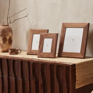 Netbors Natural American Walnut Picture Frame, Wide Border Handcrafted Original Wood Tabletop and Wall Art Decoration for Wedding, Graduation, Family and Travel Memories