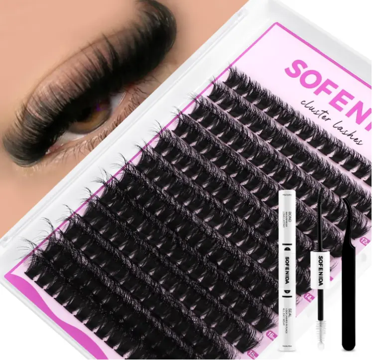 SOFENIDA Lash Clusters Kit 80D Lash Clusters Kit 10-18mm Volume Eyelash Clusters D Curly Cluster Eyelash Extensions 3D Wispy Lashes Cluster DIY Lash Extension Kit(80D-10-18MIX Thick Kit)
