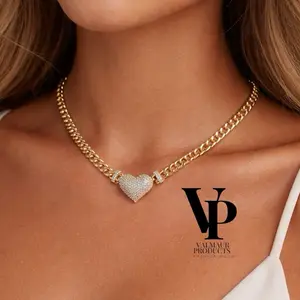 Valmaur Products Cuban link Heart Set Solid- Necklace and bracelet Luxury Jewelry for Women