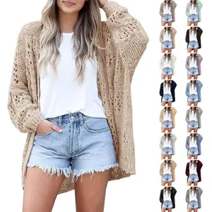 Ebifin Womens Crochet Cardigan Sweater Kimonos Boho Solid Color Oversized Summer Open Front Outwear