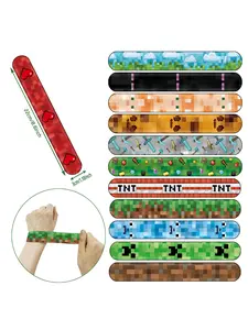 12 Pcs Pixel Gamer Slap Bracelets, Durable Bracelet, Fun Bracelet, Sandbox Game Theme Party Favors, Green Monster Wristbands for Kids, Pixelated Craft Birthday Party Supplies, Video Game Goodie Bag Fillers, Miner Style Kids Jewelry, Game On Party Gifts