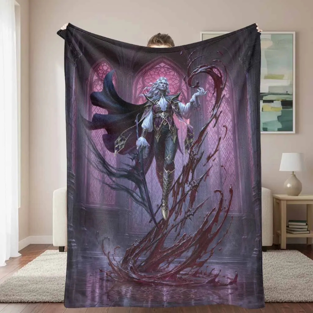 Gothic Noble Flannel Blanket White Haired Mage Cathedral Print Soft Warm Lightweight Plush Throw for Sofa Bedroom Reading Halloween Party Dorm Office Gift