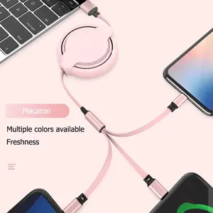 3-In-1 Multi-Head Retractable USB Fast Charging Cable With Micro USB/ Type C / Lightning For IPhone Andriod Phone Cable Expansion Durable Cellphone