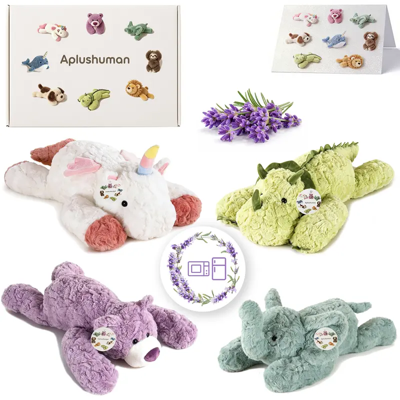 Microwavable Heating Pad Triceratops Winged Unicorn Elephant Bear Plush - Weighted Stuffed Animal Toy with Tourmaline Beads & Lavender - 1.8 lb for Long Lasting Cozy Warmth - Includes Gift Box & Greeting Card