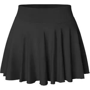 Women Mini Skirts 2 in 1 Flowy Basic Versatile Stretchy Flared Casual A-line Skirt with Pockets