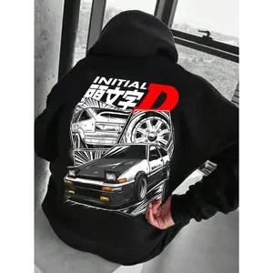 Initial D Hoodie AE86 Trueno Anime Sweatshirt - Drift Racing JDM Car Culture Apparel, Fujiwara Tofu Shop Graphic Pullover for Men Women Unisex Black Hooded Sweatshirt with Pocket, Street Racing Fan Gift (S-3XL)