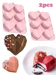 Valentine's Day Heart Silicone Molds (2-Pack) - 6 cavities per mold, suitable for making cakes, candies, ice cubes, soaps, and as a baking tool for Christmas and Valentine's Day parties.