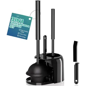 3 in 1 Toilet Brush and Plunger Set with Crevice Cleaning Brush, Toilet Plunger and Brush Set with Extra Long Handle, Plungers for Bathroom Accessories, To