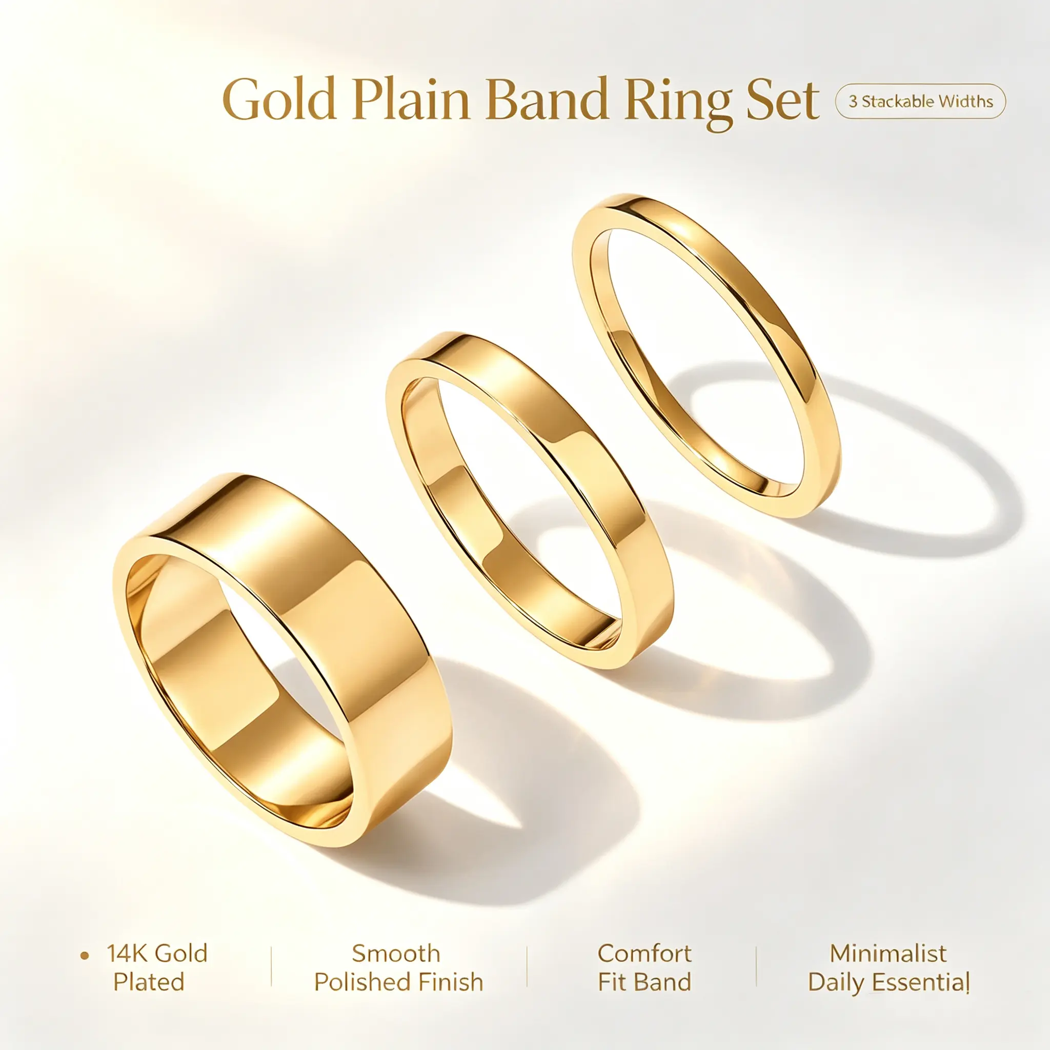 18K Gold Plated 3 Rings Set - Gold Stacking Rings for Women - Stacking Ring Set