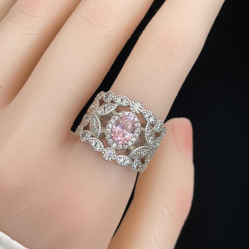 【Lab-Created】AMORETTO| Hearts & Arrows 10/10Aria Lace Ring - Fancy Pink High Carbon Diamond Band with Floral Filigree & Lab-Created Moissanite Stud Earring S925 Sterling Silver Moissanite Jewelry Perfect Birthday Mother’s Day Gift for Men Women