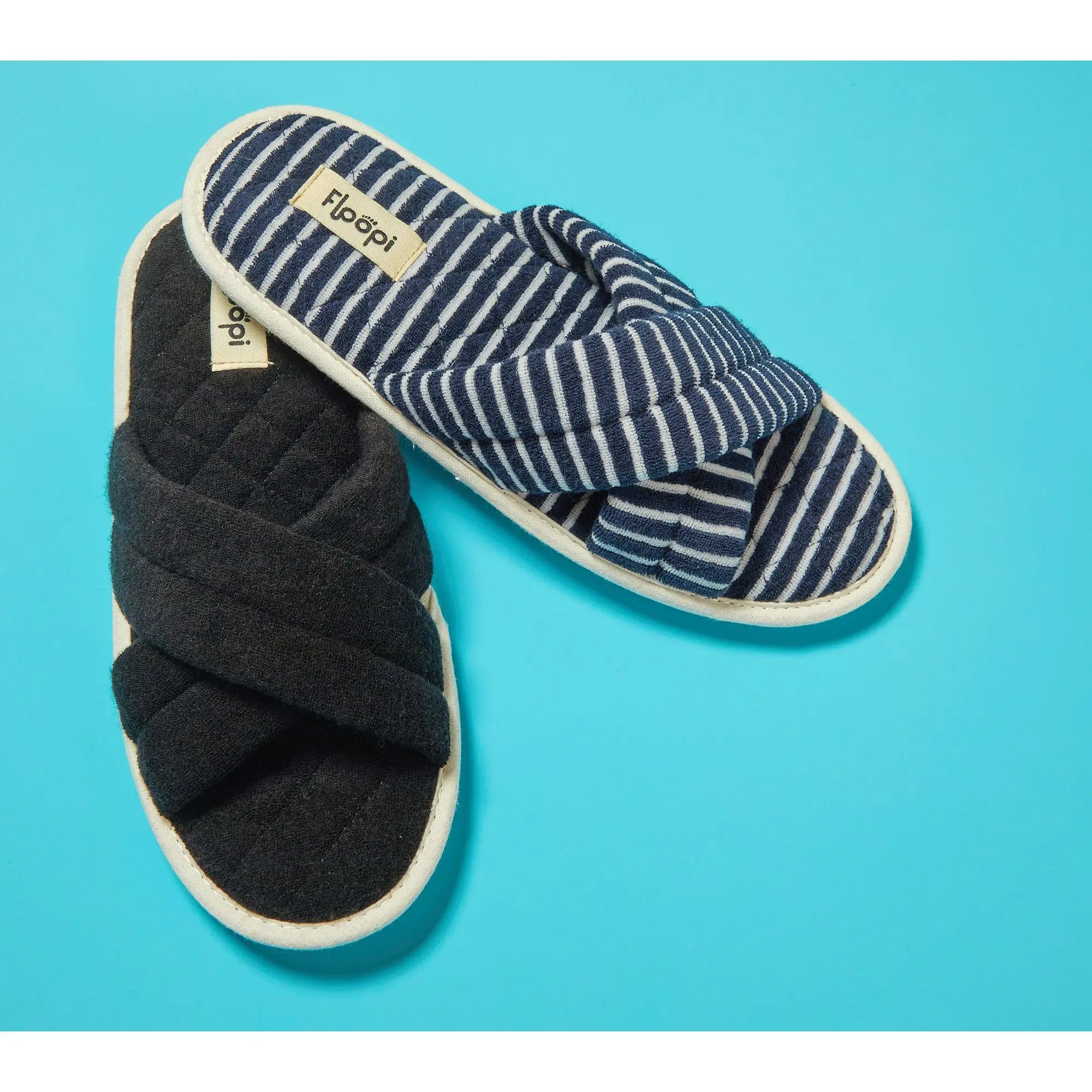 Floopi Brooke Quilted Crisscross Slide Terry Open Toe Slipper