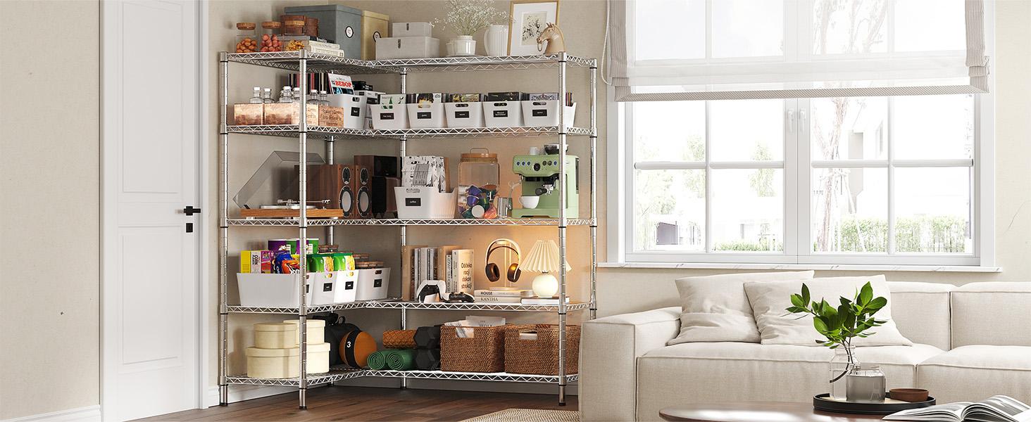 Raybee Shelf 5-Tier Adjustable Twin Shelves 1400 lbs Wire Shelving Unit for Storage Rack Heavy Duty Garage Metal Shelf Pantry Kitchen Shelving, Chrome