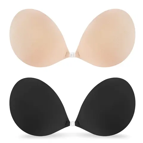 KISWON Women's Ultra-Thin Invisible Silicone Sticky Bra - Strapless, Backless, Push Up, Reusable, Soft, Comfortable, Nipple Cover, Slip-Resistant Buckle, Biological Glue, Deep V Lift, Deep Cleavage, Plain, Hand Wash, Casual, Fits Wedding, Party