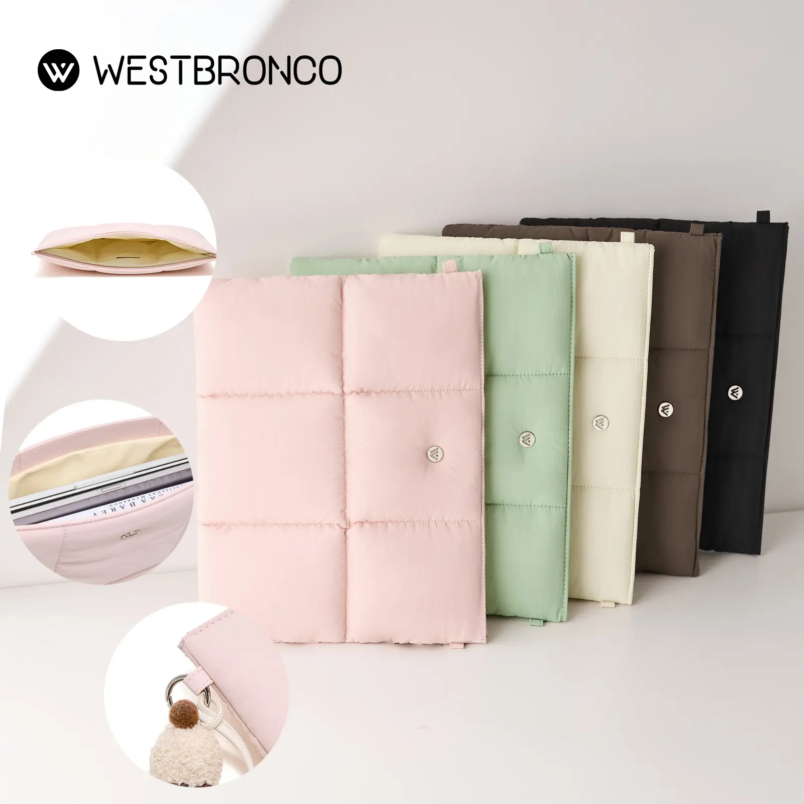 [BackToSchool]WESTBRONCO Quilted Puffer Magnetic Laptop Sleeve for Women,Minimalist Slim Pillow Case Puffy Laptop Padfolio Carrying MacBook Air/Pro Case(Compatible with Dell, HP, Lenovo, ASUS, Acer, Huawei Computer ,13-14 inch), Basic, Slim Profile, Chic