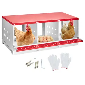 Chicken Nesting Box, 3 Compartment Nesting Box for Laying Eggs, Easy Egg Collection Chicken Brooder Box, Roll Away Heavy Duty Metal Chicken Coop Laying Box for Hens, Green