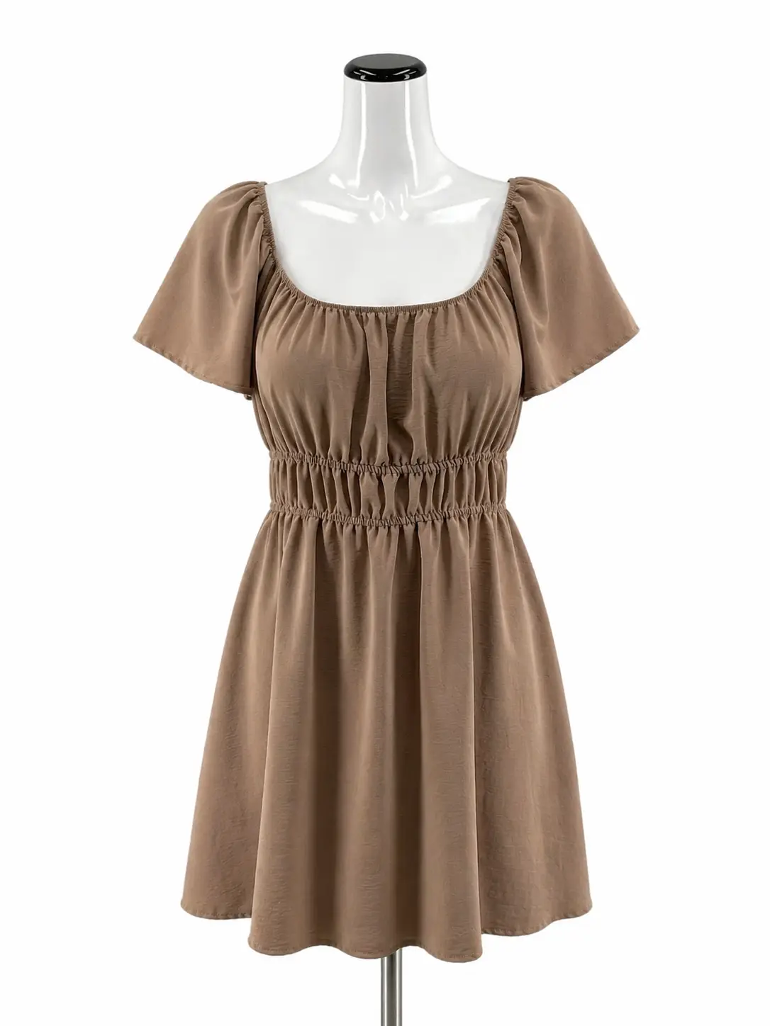Altar'd State Taupe Shirred Waist Flutter Sleeve Mini Dress Size Medium