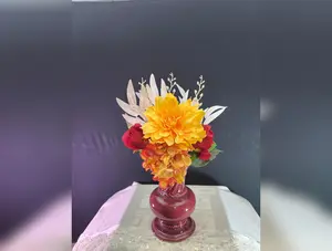 Strawberry Lemonade, Dinner plate Dahlia, Hydrangea, White Eucalyptus, and rose artificial flower arrangement