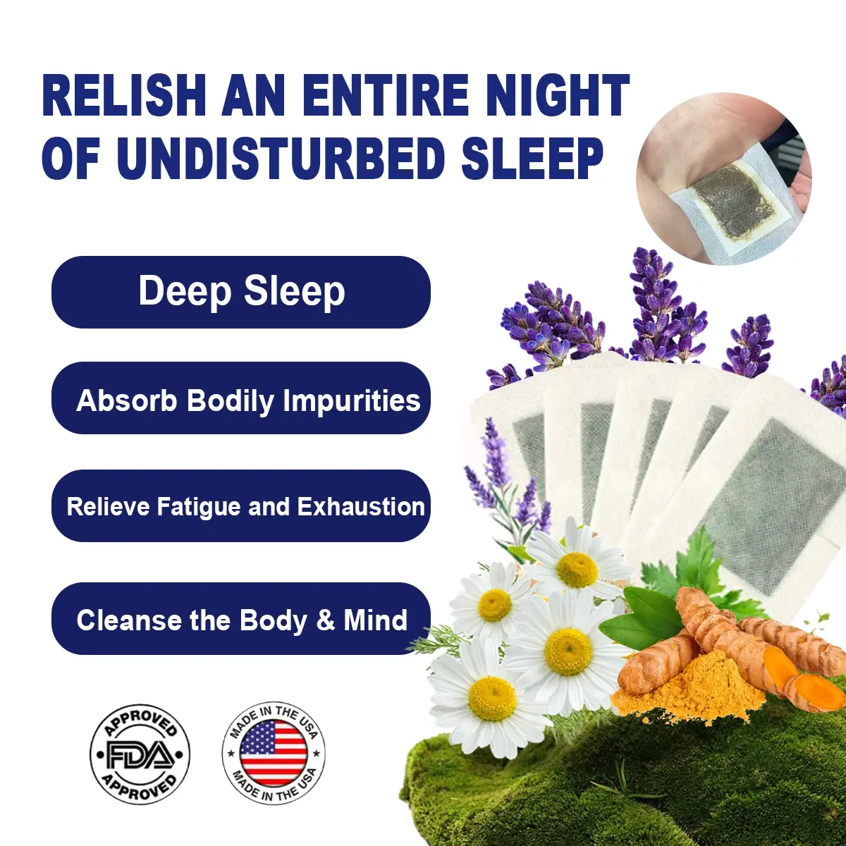 【Ximonth】Deep Relaxing Foot Patches – Draw Out Impurities, Relieve Stress, Promote Relaxation & Better Sleep, Support Mind-Body Wellness | Infused with Ginger, Lavender, Ginseng & Chamomile | Bamboo Charcoal Foot Patch