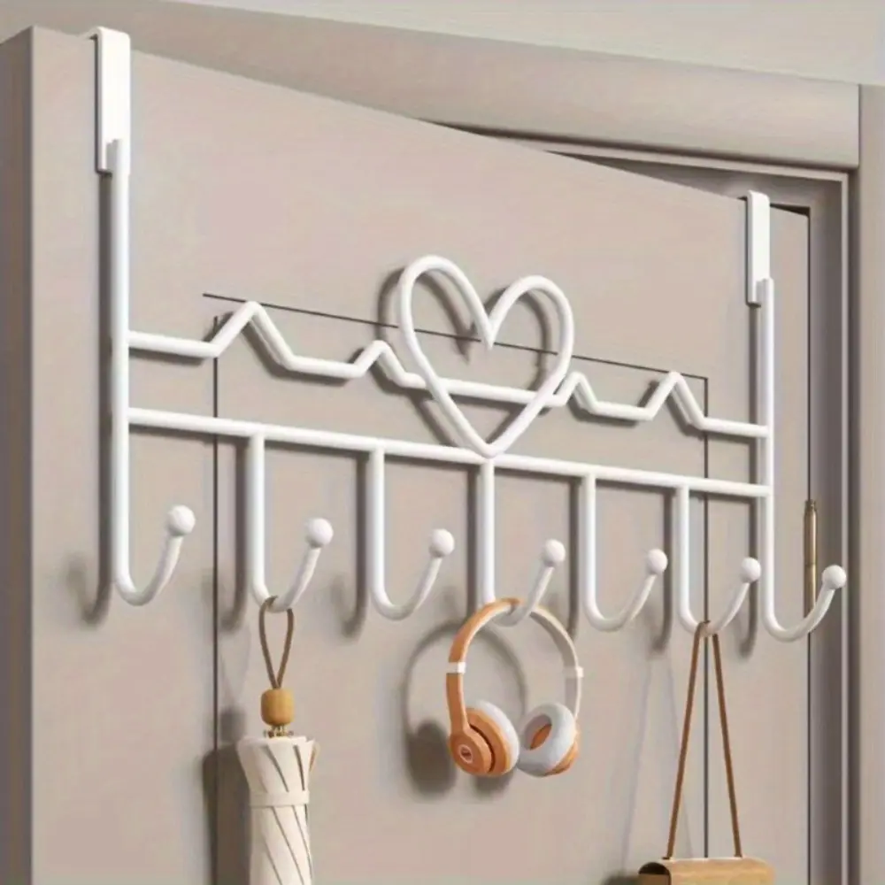 7 Hooks Over The Door Organizer, Metal Door Hanger with Storage, Space-Saving Door Mounted Removable Hooks for Clothes Towels Hats, Sturdy Modern Door Storage for Home Office Closet, Convenient Hook, Door Hooks for Hanging