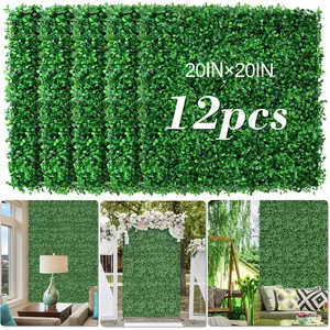 AOKIE 20"X20" Artificial Grass Wall, 12 count Boxwood Hedge Wall Panels UV-Anti Grass Backdrop Wall Decor, Greenery  Hedge Screen for Indoor Outdoor Patio Balcony, Party Garden Fence Decor